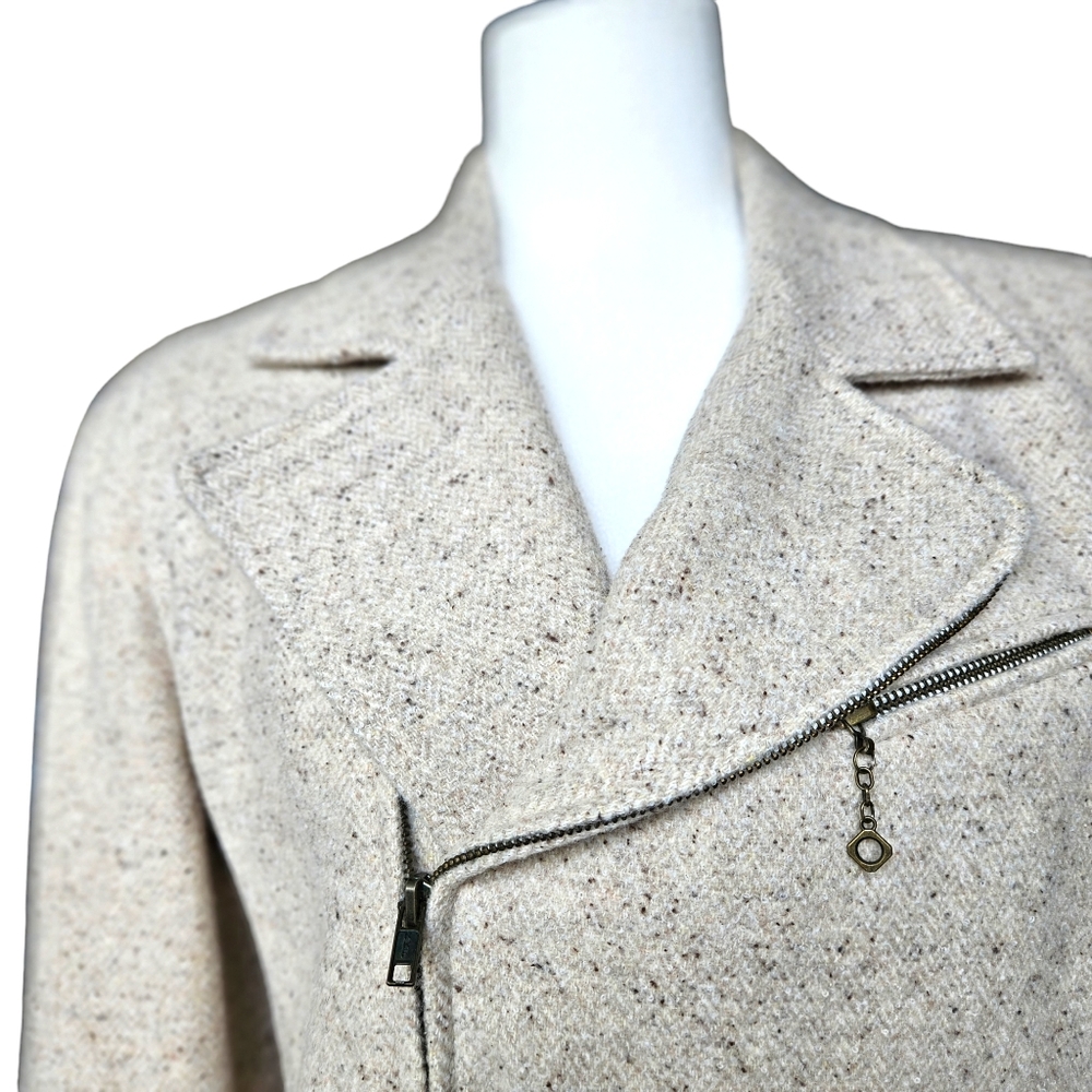 Sevil asymmetrical woolen oatmeal bomber jacket blazer fully lined size 10 - Picture 3 of 16